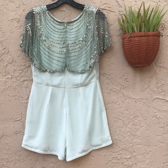 Lace & Beads Amazing Pale Green Beaded Romper - Picture 2 of 11